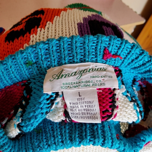 VNTG 80s Truly OOAK Amazonians Hand Knit Circus Clown Sweater Kitschy Tacky Sz L - Picture 6 of 6